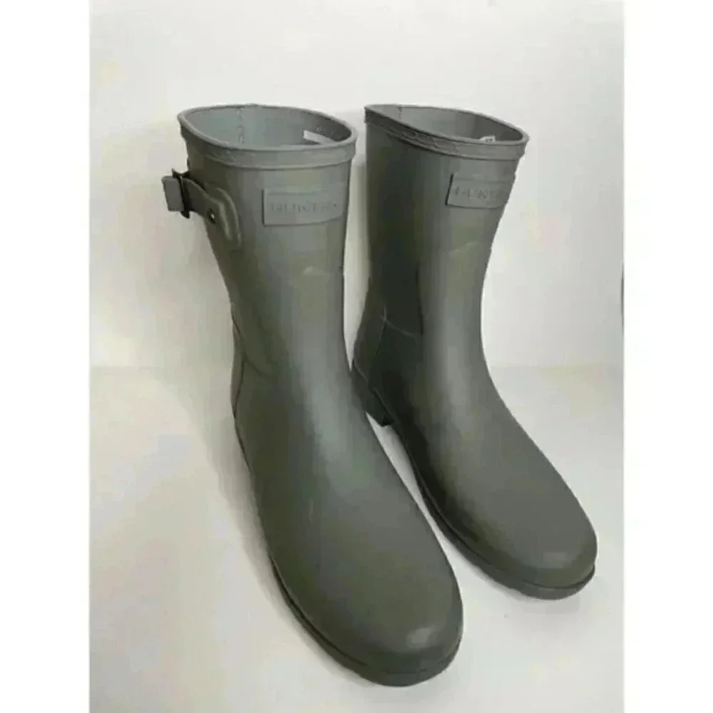 Hunter Original Refined Short Rain Boot Waterproof EU 39 US 8 Green Gray NEW